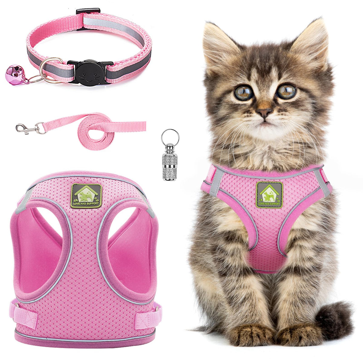 Pet Harness and Lead Set - Pink Set with Collar and Leash