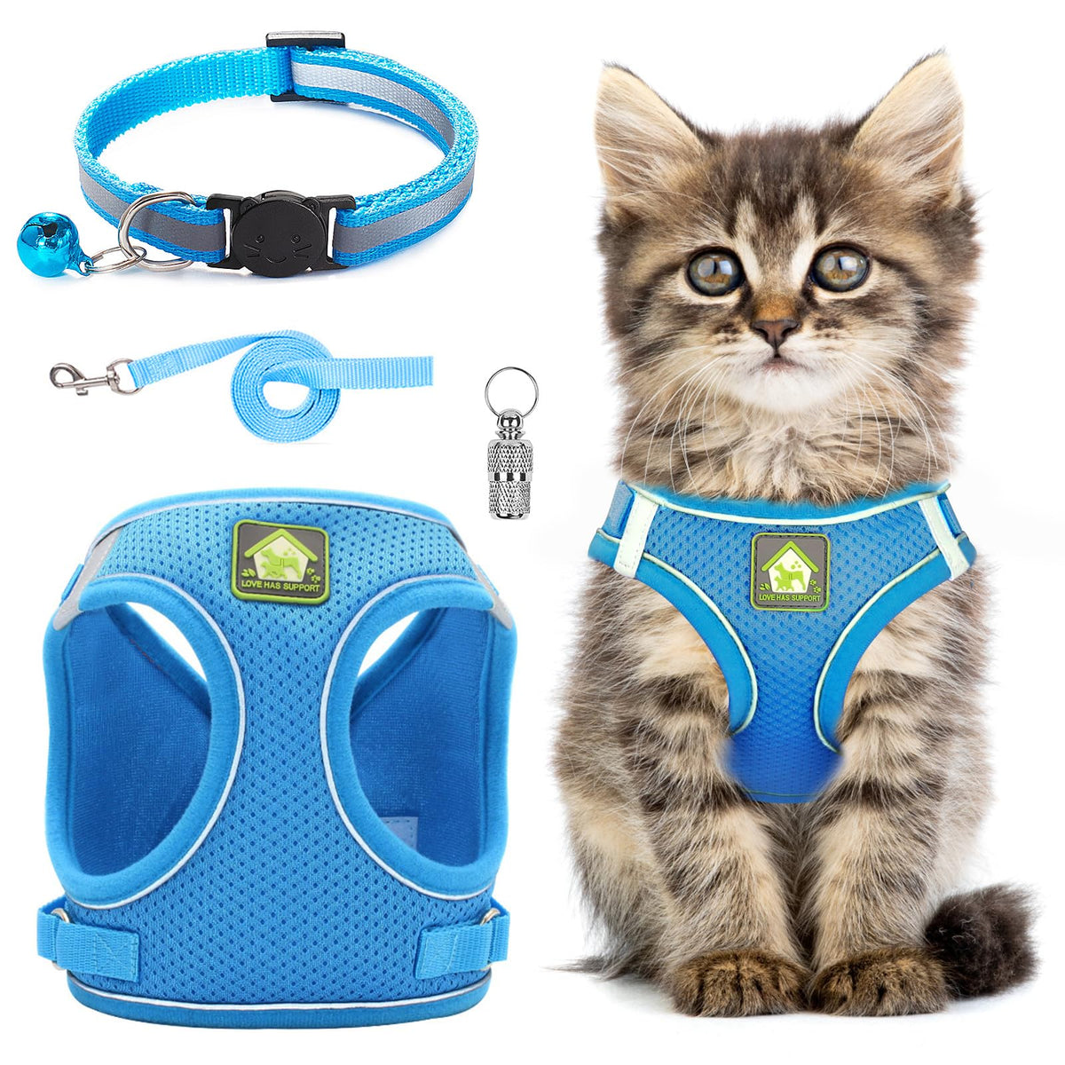 Pet Harness and Lead Set - Blue Set with Collar and Leash