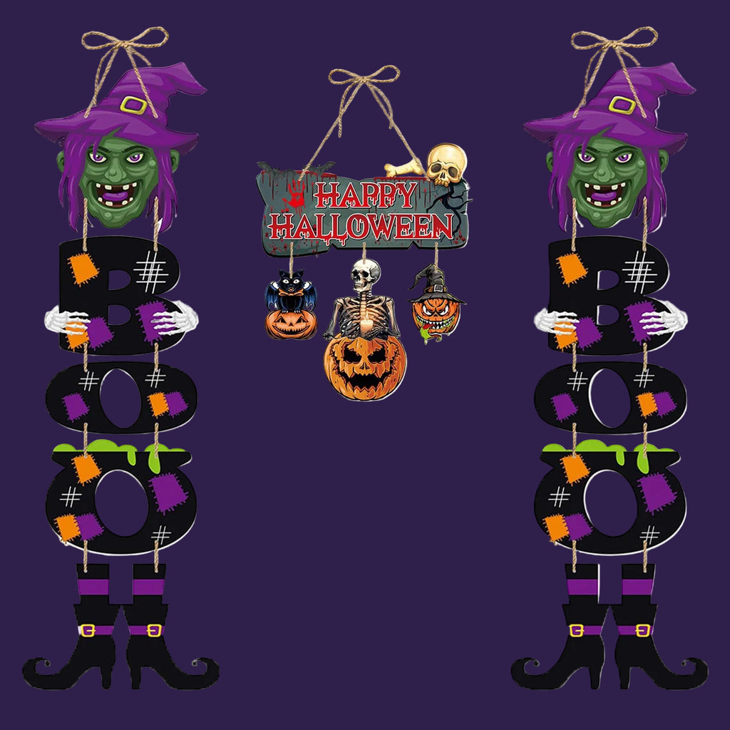 Halloween 3-piece door hangings and BOO wall signs set overview