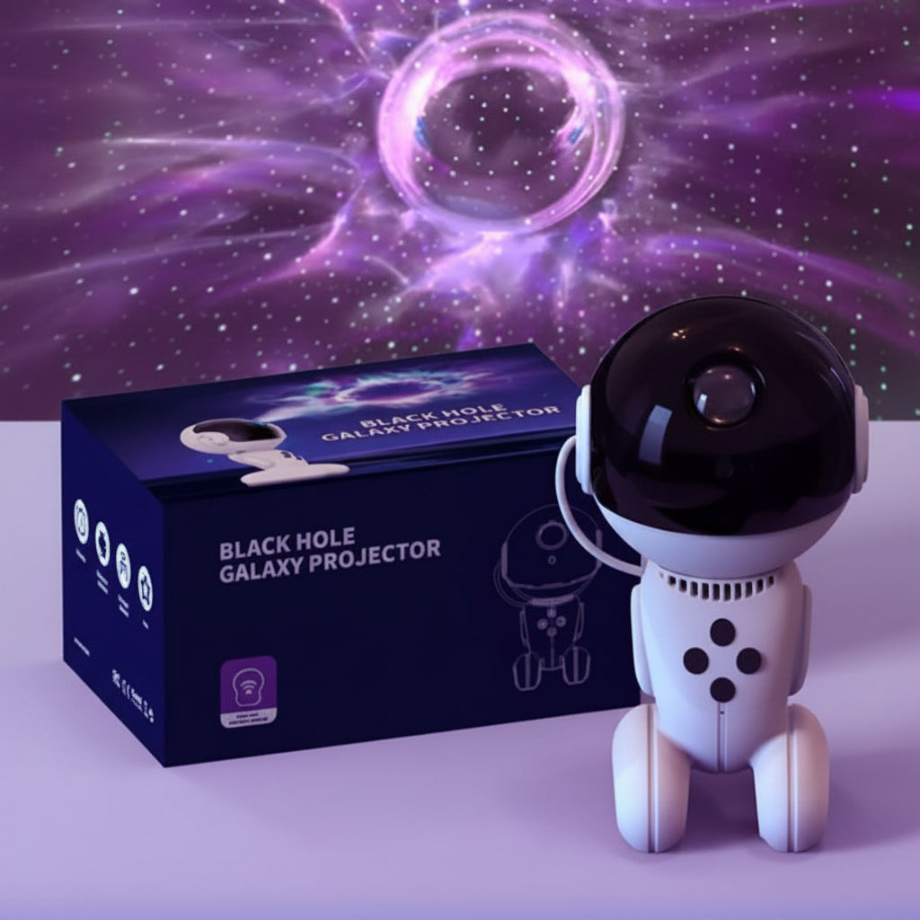 Astronaut Galaxy Star Projector - Packaging box and galaxy projection