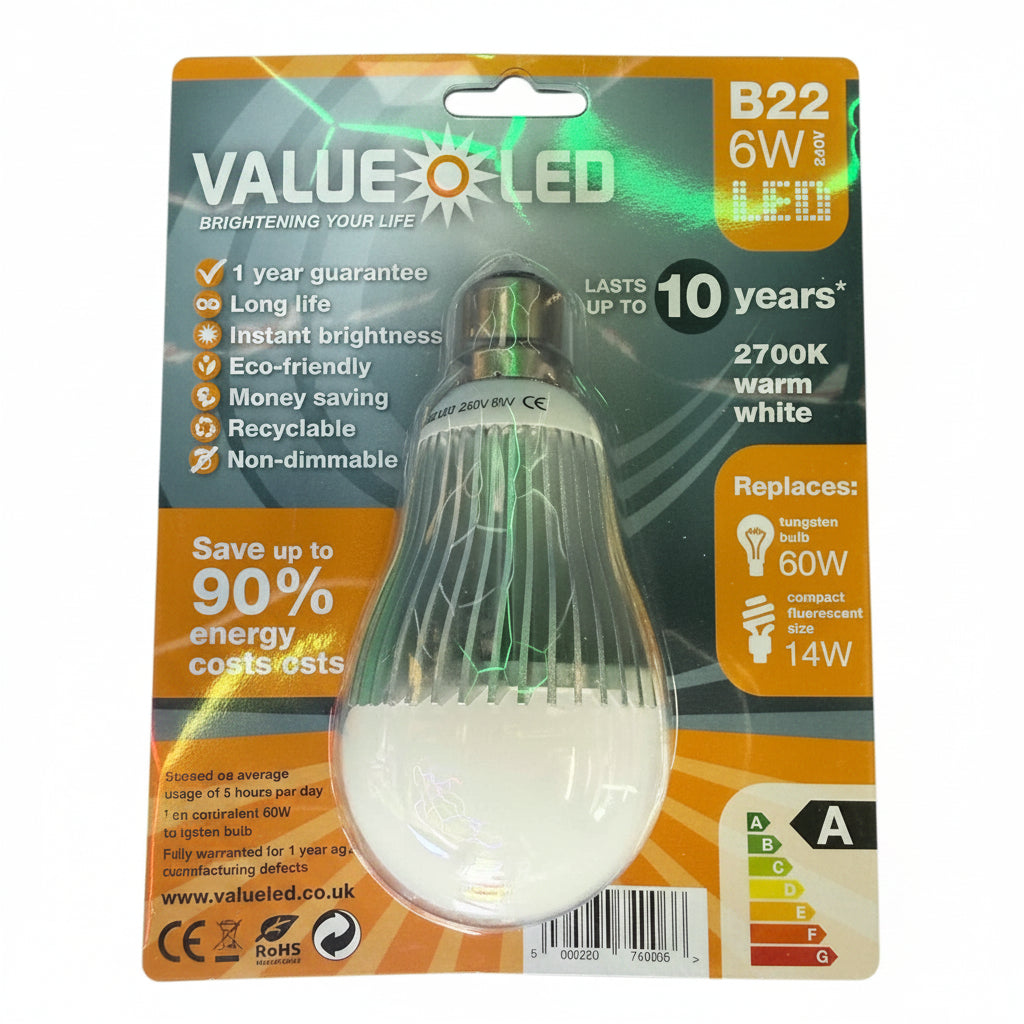 Value B22 6W LED Bulb Packaging
