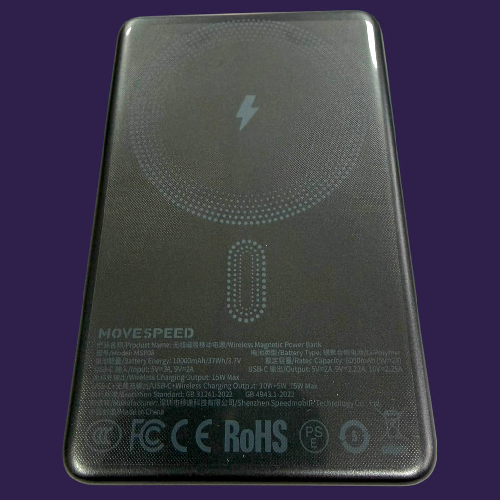 Magnetic 10000mAh Power Bank back view specs