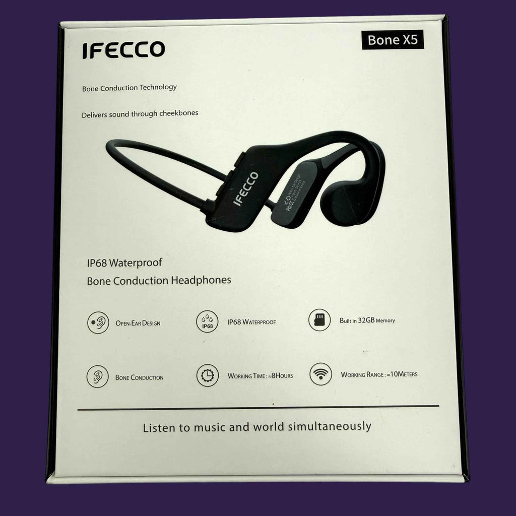 Ifecco Bone X5 bone conduction headset displayed on its white cardboard retail box