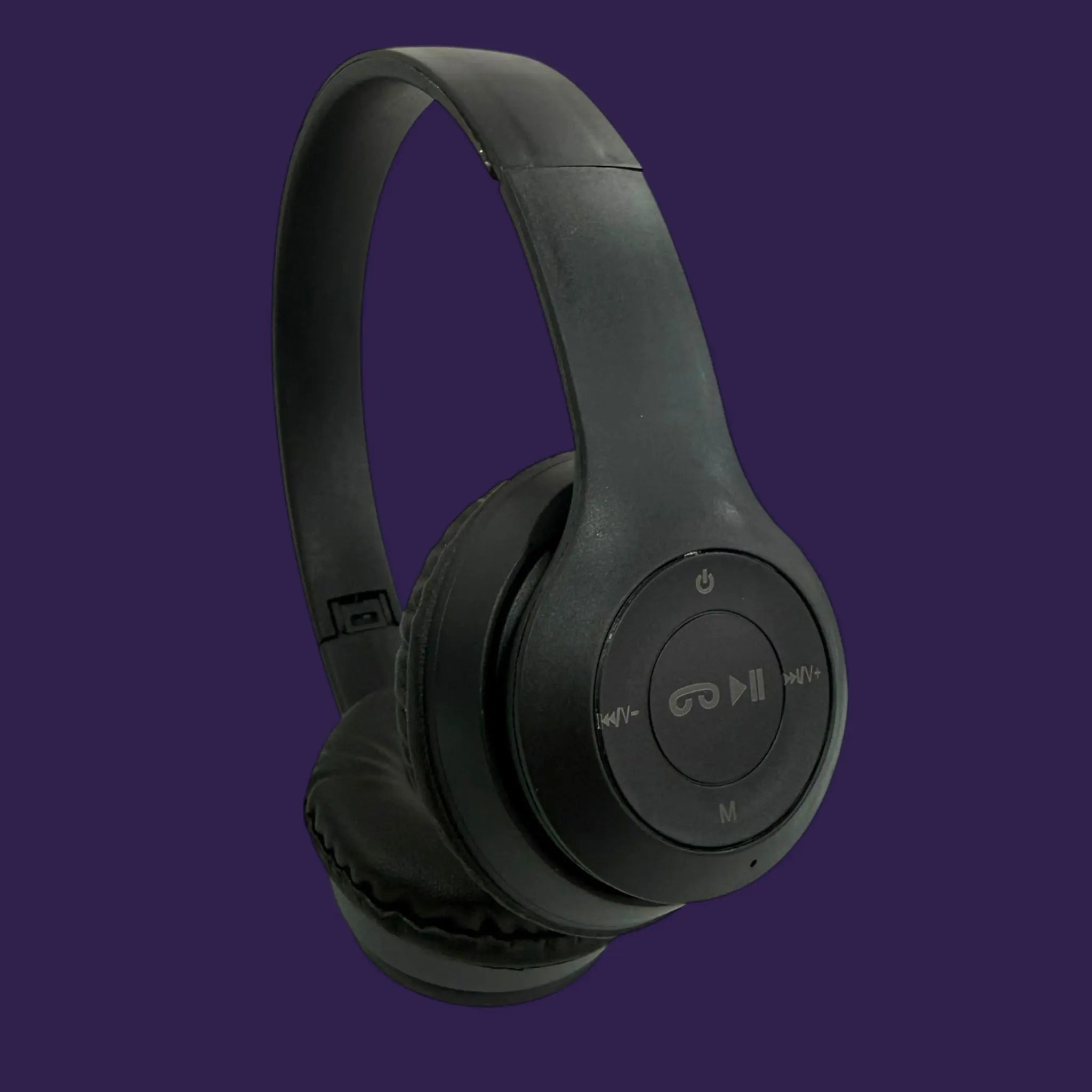 Compact Folding Headphones - Wired Over-Ear (Black) side angle showing controls