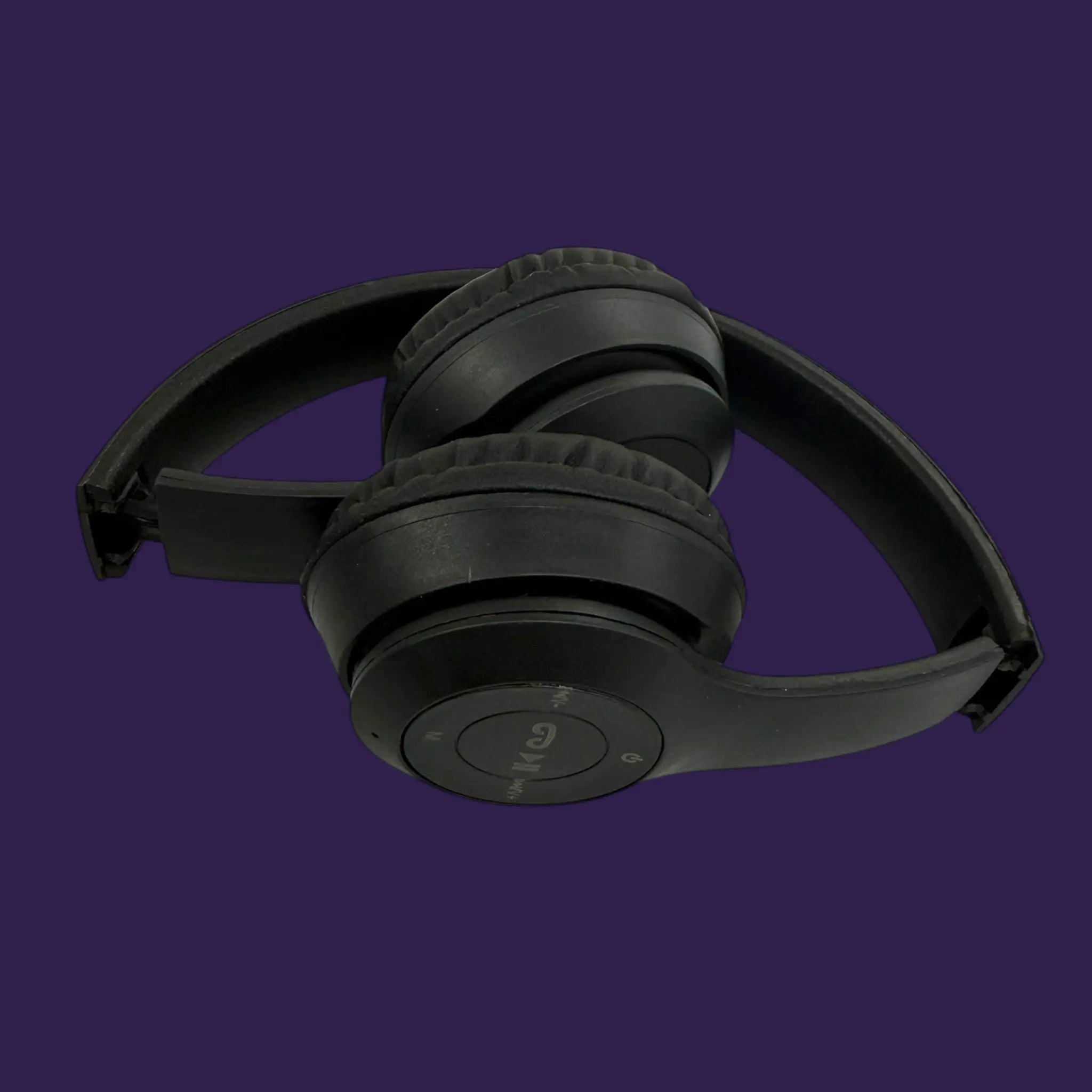 Compact Folding Headphones - Wired Over-Ear (Black) folded position