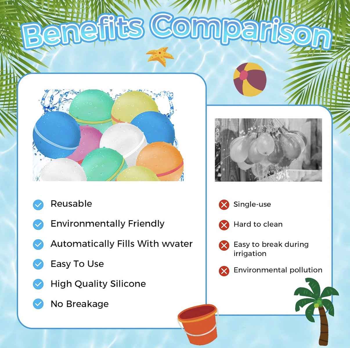 Reusable Water Balloons 12PCS Pack