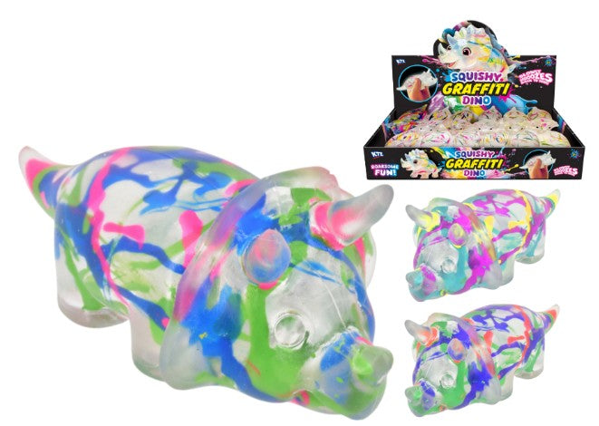 KTL Dino Graffiti Squishy Triceratops sensory toy in packaging
