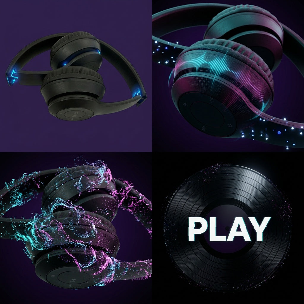 Compact Folding Headphones - Wired Over-Ear (Black) creative studio shot