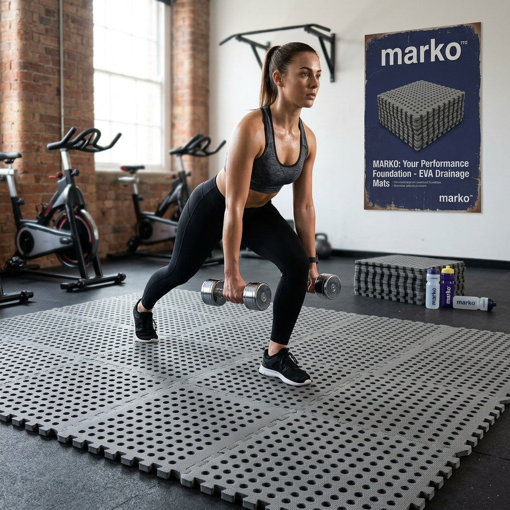 Marko Interlocking EVA Foam Floor Tiles in a home gym gym setup