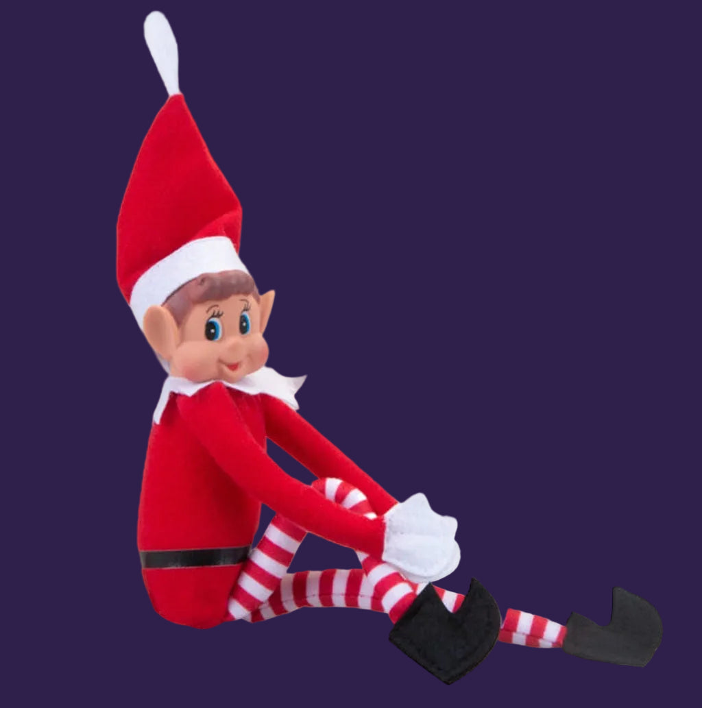 Vinyl face Naughty Elf Girl 12 inch doll side profile sitting pose