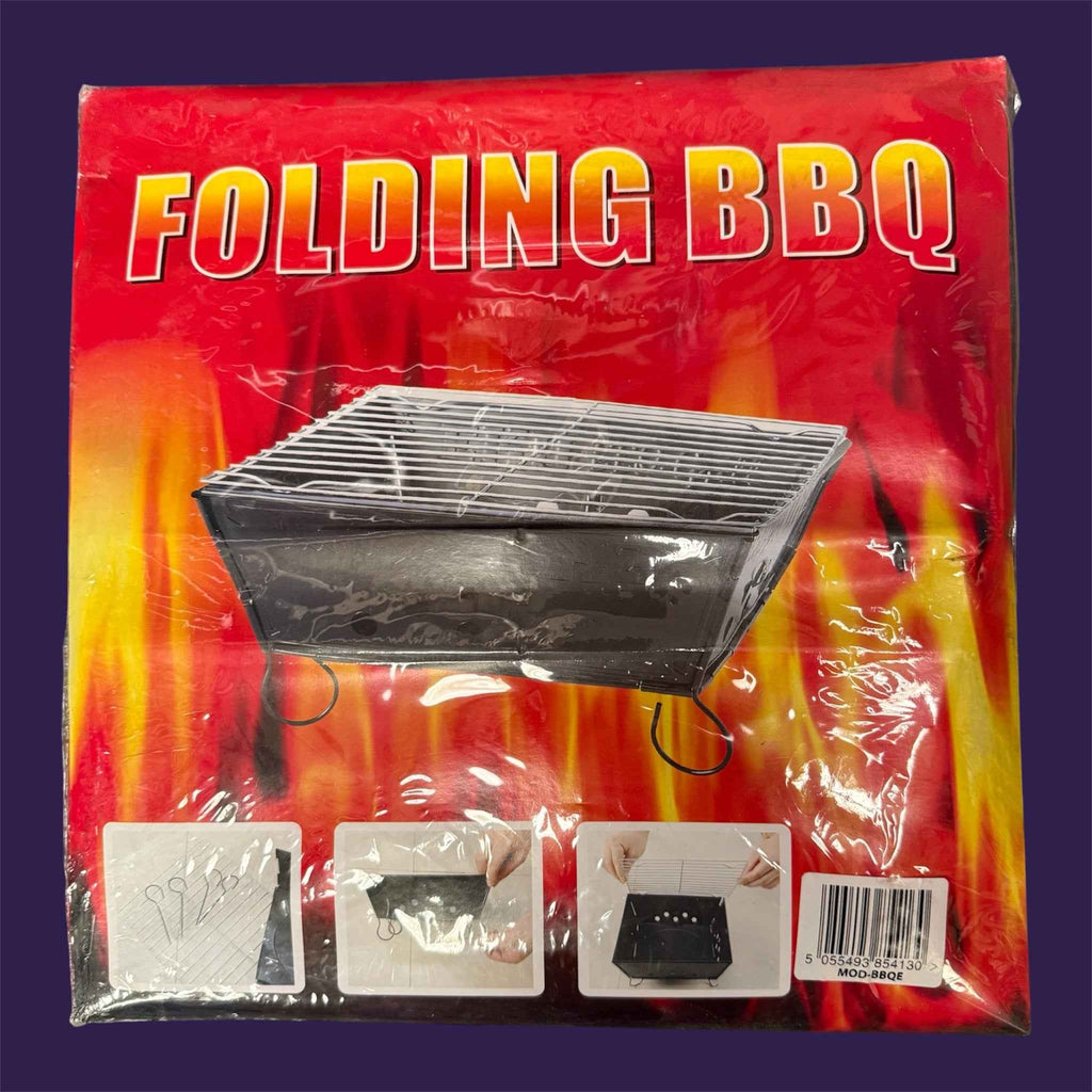 Portable Folding BBQ Grill in packaging - Compact Charcoal BBQ for Camping