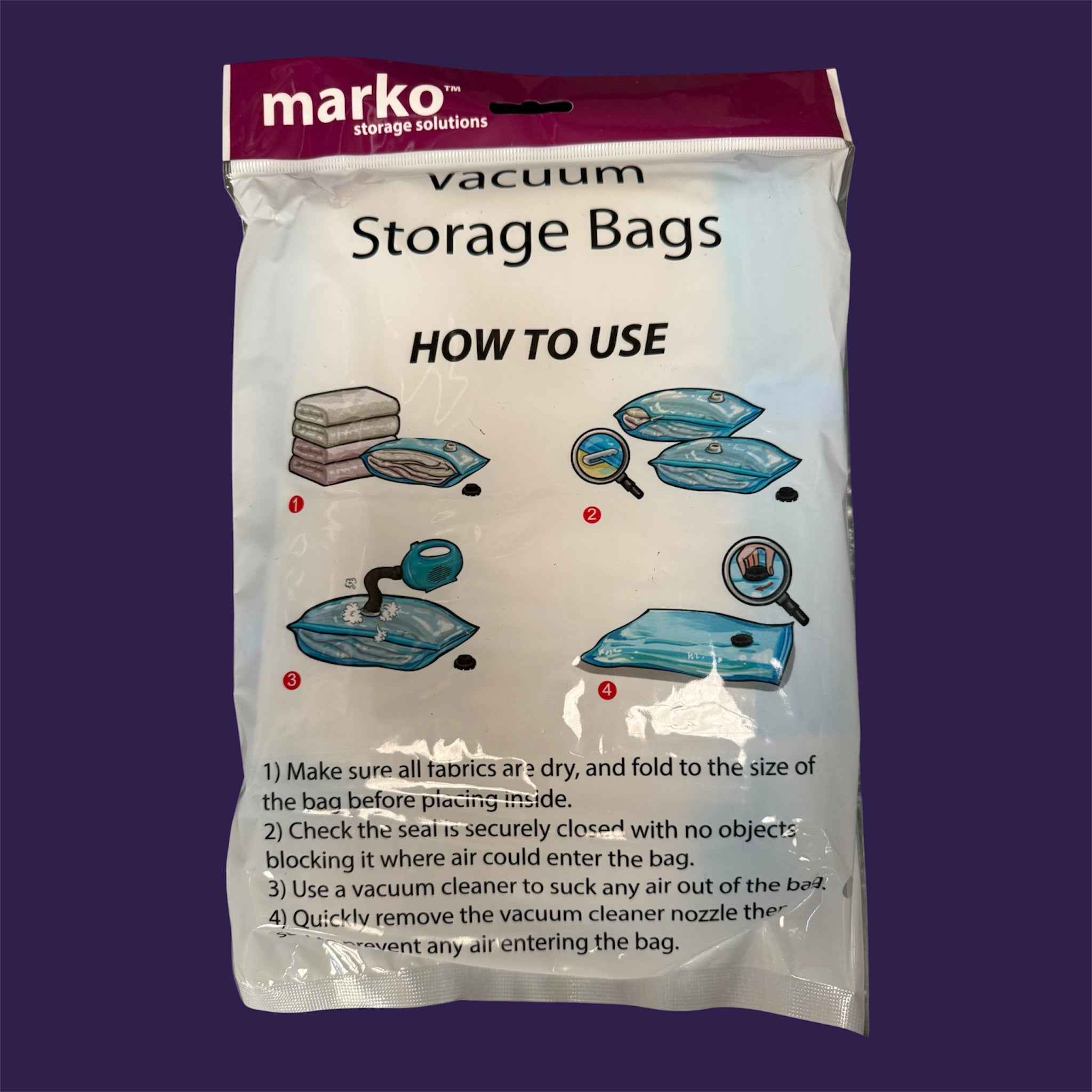 Vacuum Storage Bags 2pack 80x60cm - Marko brand directions and step-by-step instructions