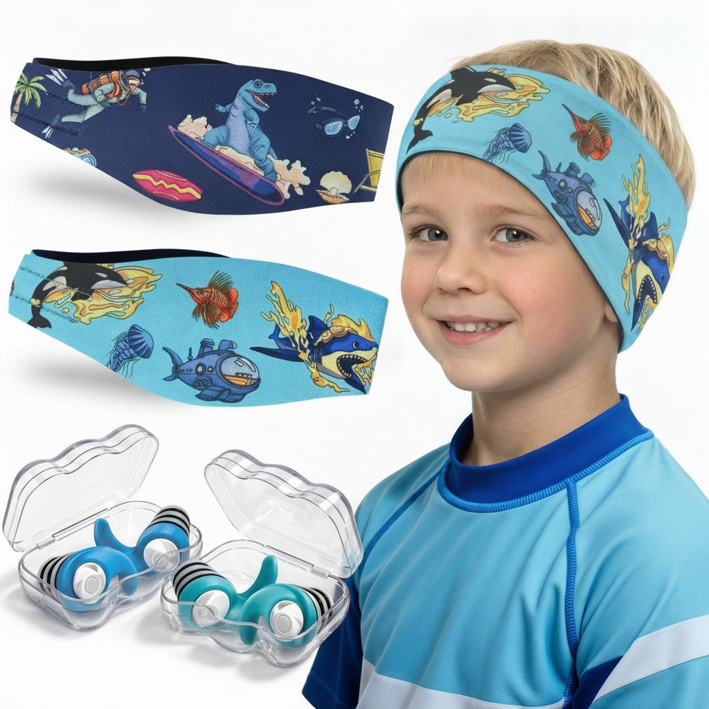 Adjustable Neoprene Swim Headbands and Case Set