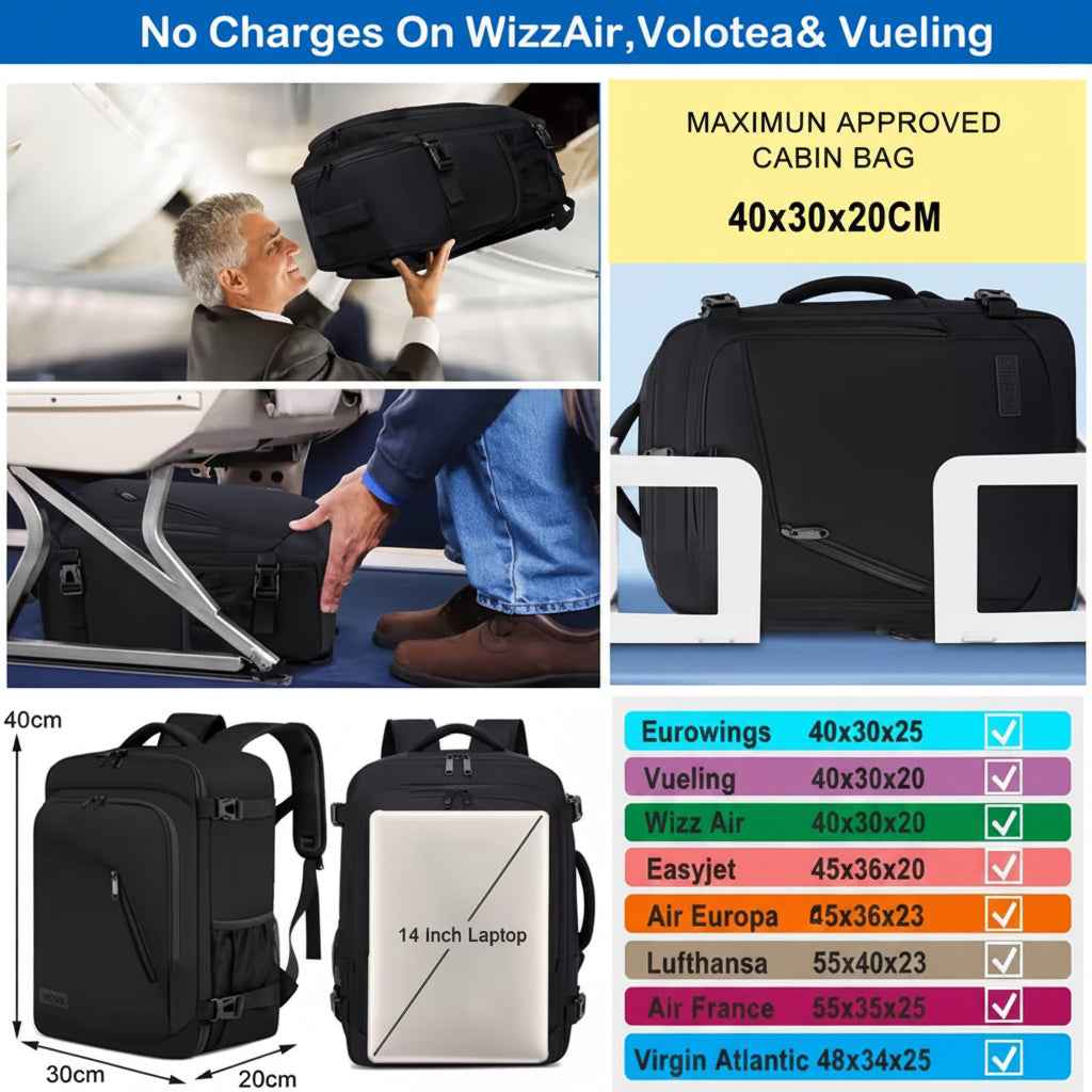 Cabin Luggage Travel Backpack 24L with USB Charging Port