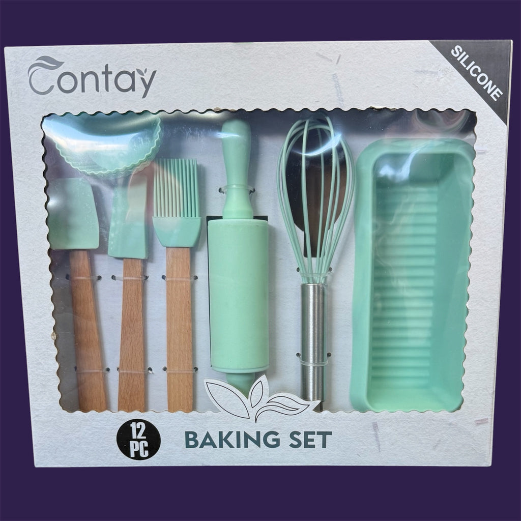 12pc Silicone Baking Set - Mint green tools in Contay boxed gift packaging