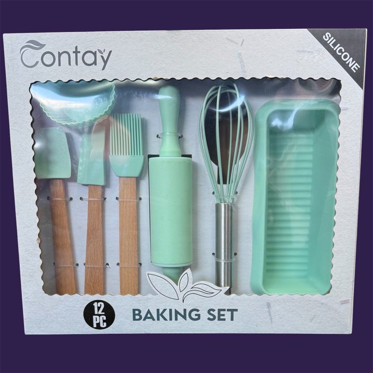 12pc Silicone Baking Set - Mint green tools in Contay boxed gift packaging