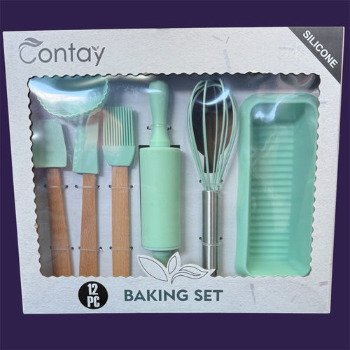 12pc Silicone Baking Set - Mint green tools in Contay boxed gift packaging