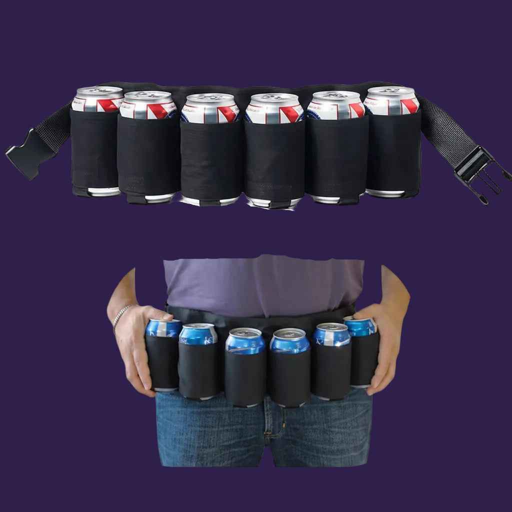 Beer Belt Holder Waist Holster Portable Can Carrier for Camping & Parties 6-Can Black