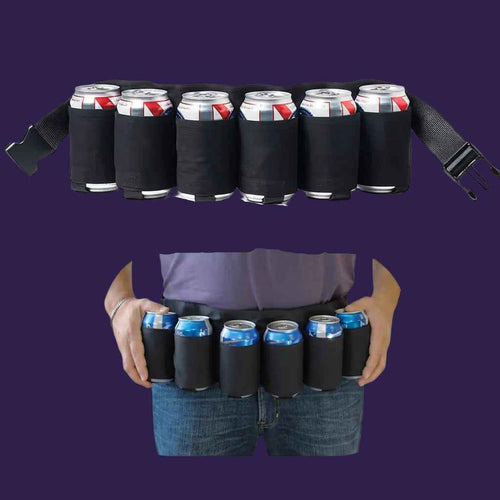 Beer Belt Holder Waist Holster Portable Can Carrier for Camping & Parties 6-Can Black