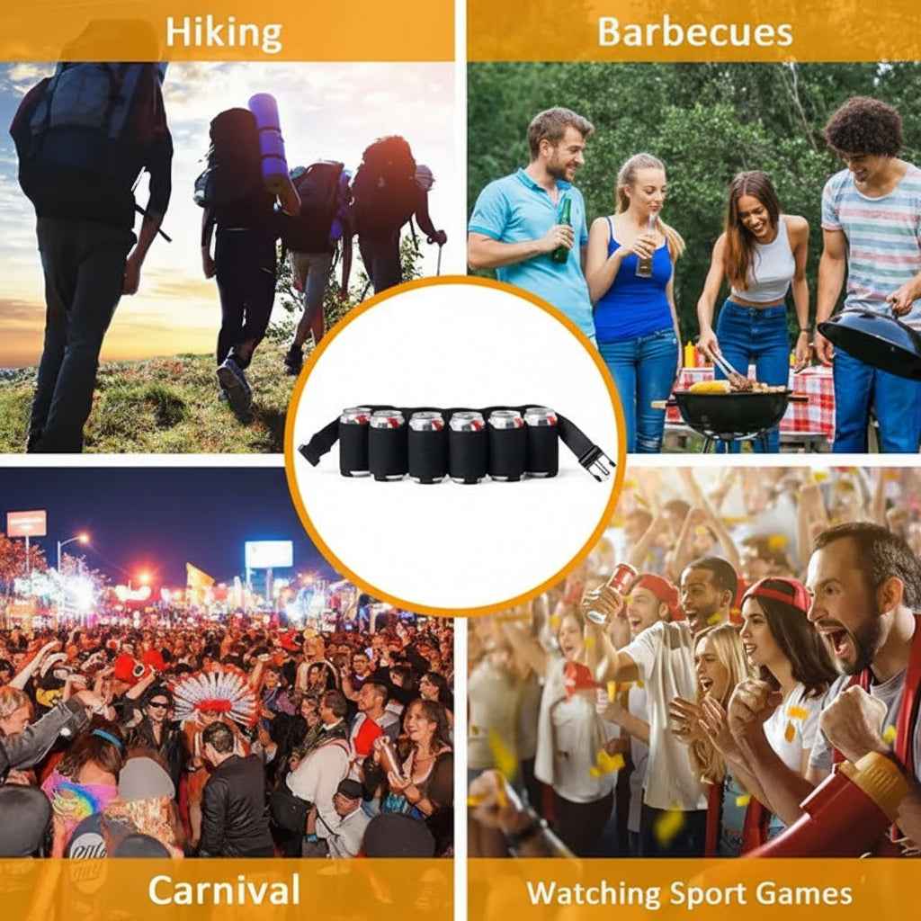 Beer Belt Holder Waist Holster Portable Can Carrier for Camping & Parties 6-Can Black