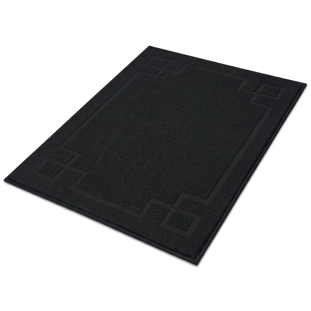 Black door mat on its own on a white background