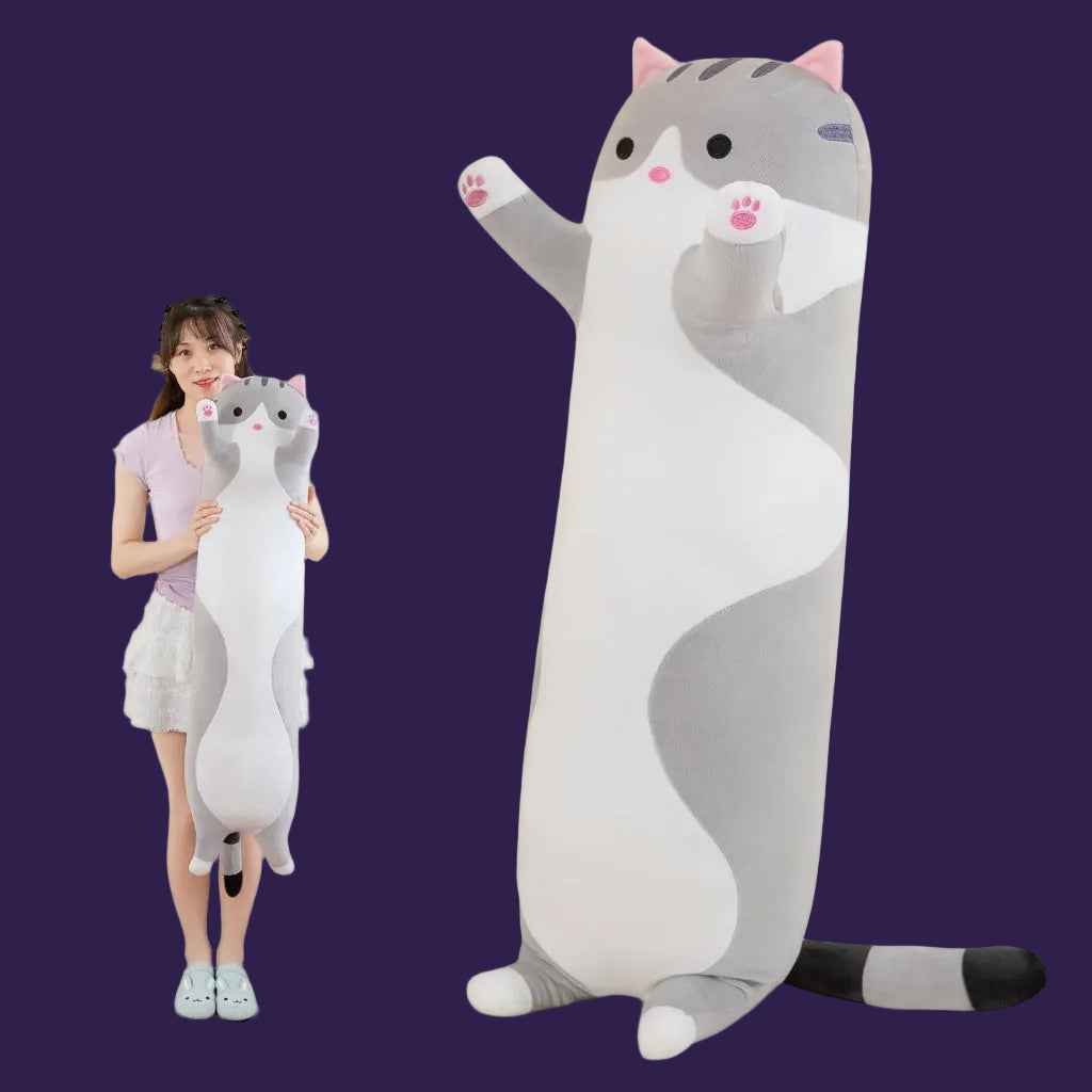 Large Cat Plush Teddy 110 cm - Grey cat body pillow