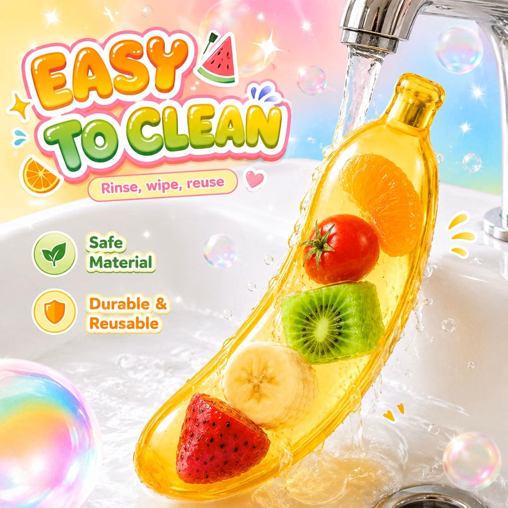 Washable Clear Squishy Banana toy being rinsed with water
