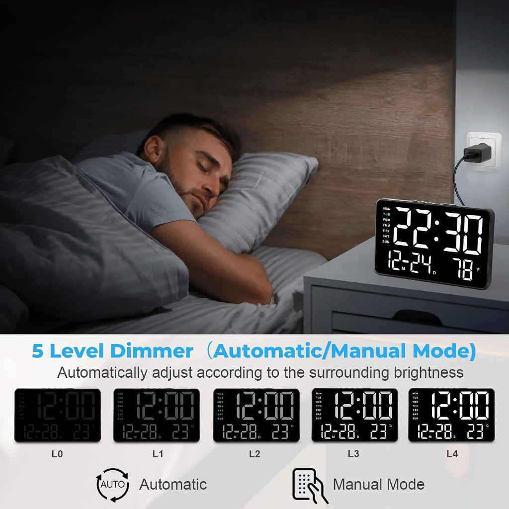 Digital Alarm Clock 5-level brightness settings preview