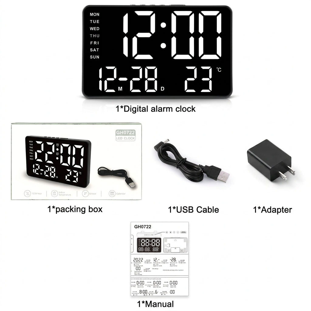 Digital Alarm Clock package contents and accessories