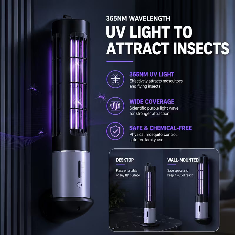 Joba UV mosquito trap mounted on wall in dark bedroom setting