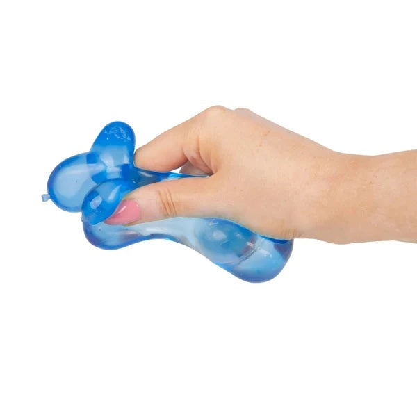 Hand squeezing blue Scrunchems Sugar Balloon Dog sensory fidget toy