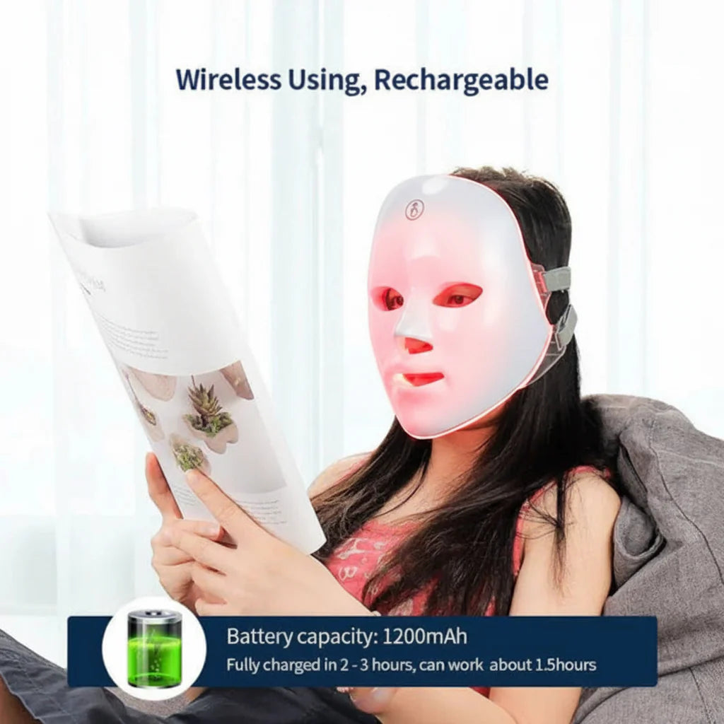 City Store LED Facemask emitting therapeutic red light during an at-home skincare session