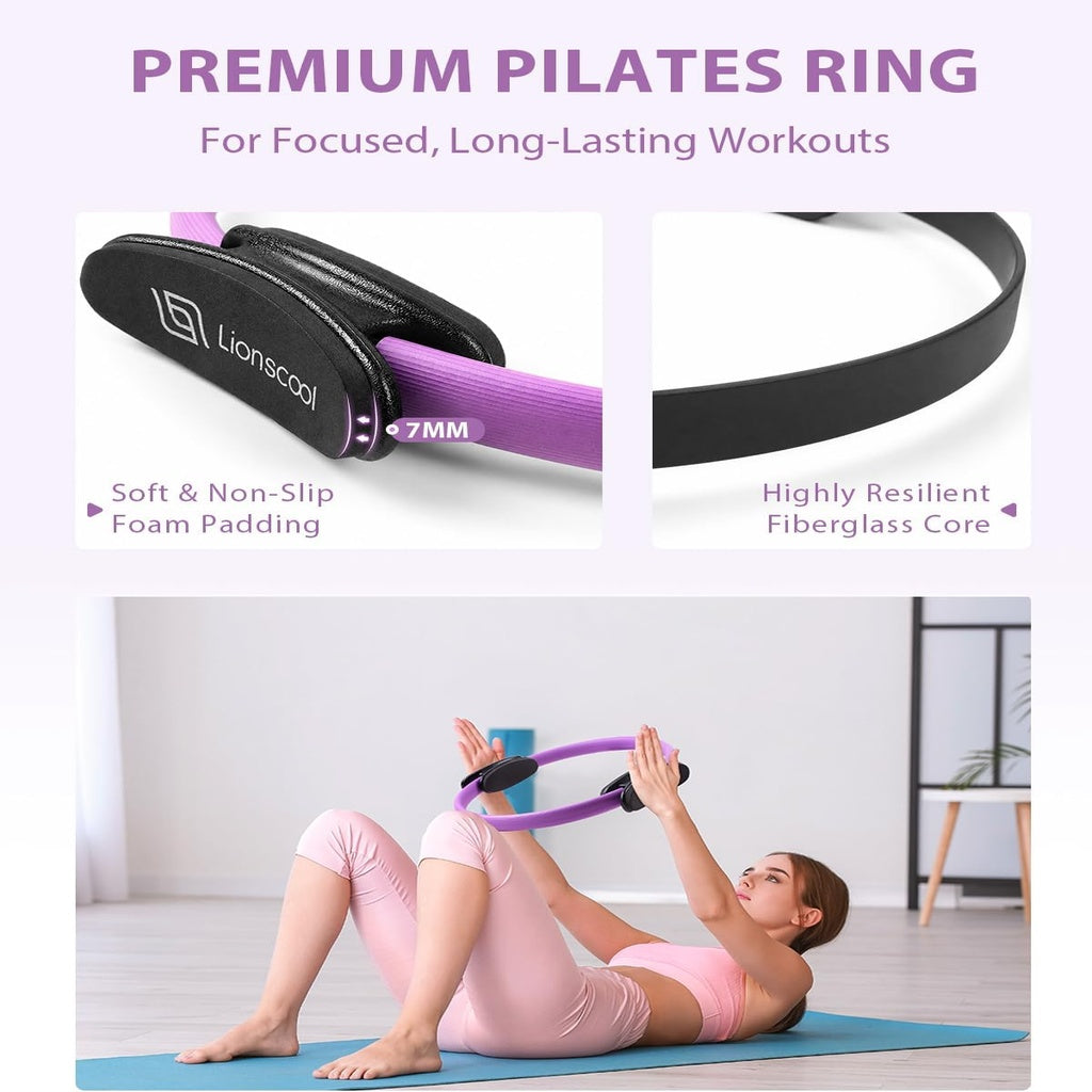 Pilates Ring Set - Purple fiberglass ring with padded foam handles