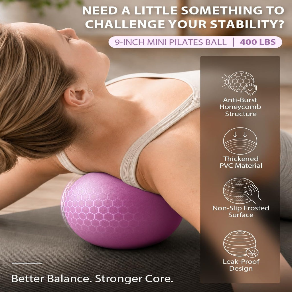 Pilates Ring Set - 9-inch purple anti-burst mini exercise ball