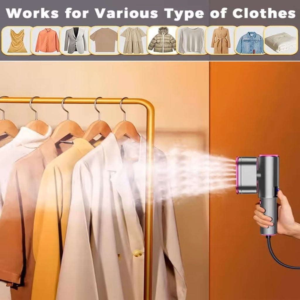 1200W handheld travel clothes steamer steaming hanging garments on rack