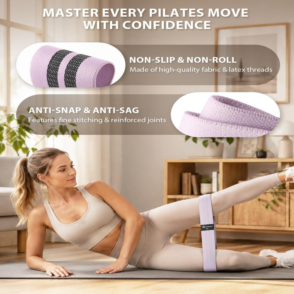 Pilates Ring Set - Lavender fabric loop resistance band in use