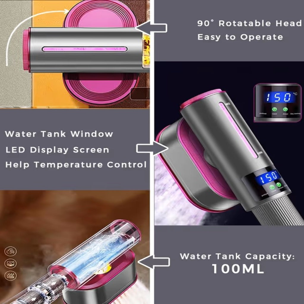 Compact 1200W steam iron and garment steamer with 90-degree rotating head