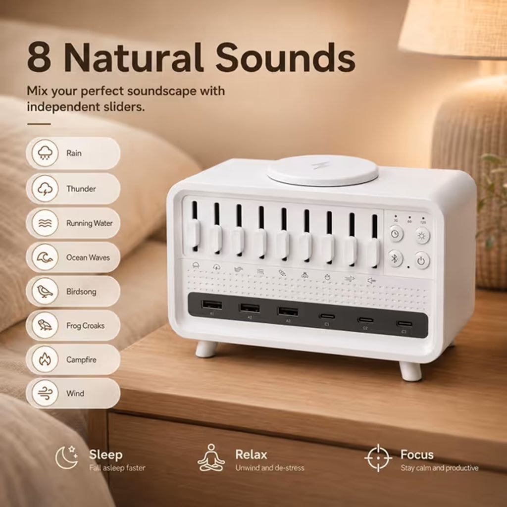 Bedside White Noise Sound Machine with multi-port USB charger