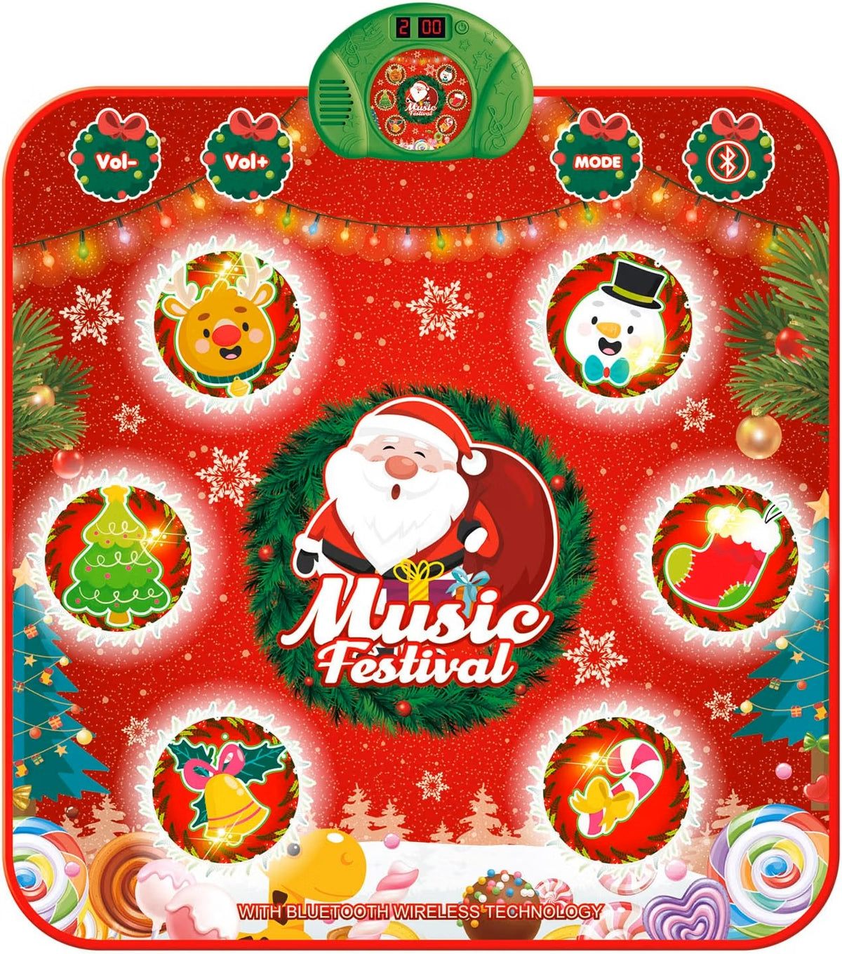 Christmas Light-Up Dance Mat Flat Lay with Santa Design