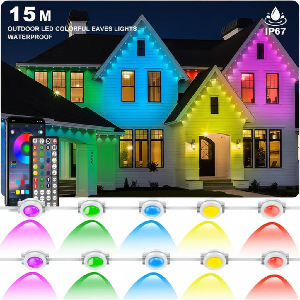 15m Outdoor RGB LED Colour Eaves Lights