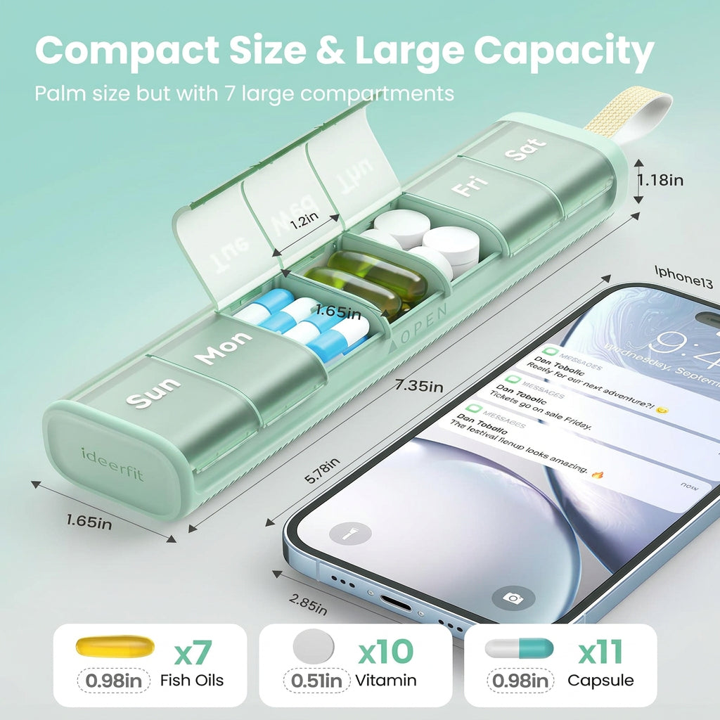 7-day pill organiser compartment size and pill capacity comparison