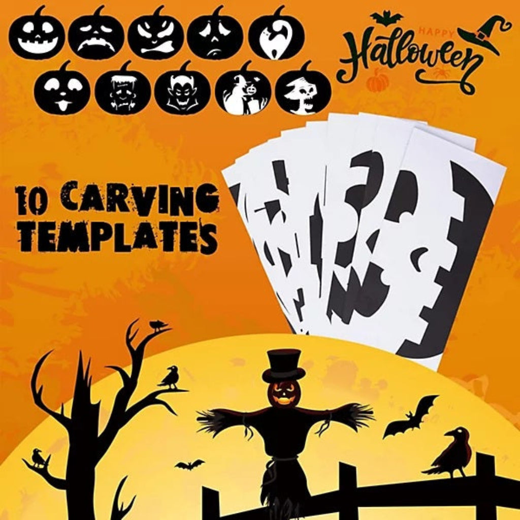 Halloween pumpkin carving kit 10 reusable stencil templates