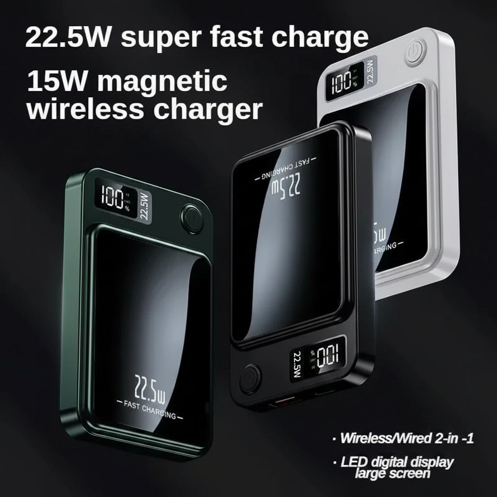 City Store 22.5W Magnetic Wireless Power Bank color options (Green, Black, Purple)