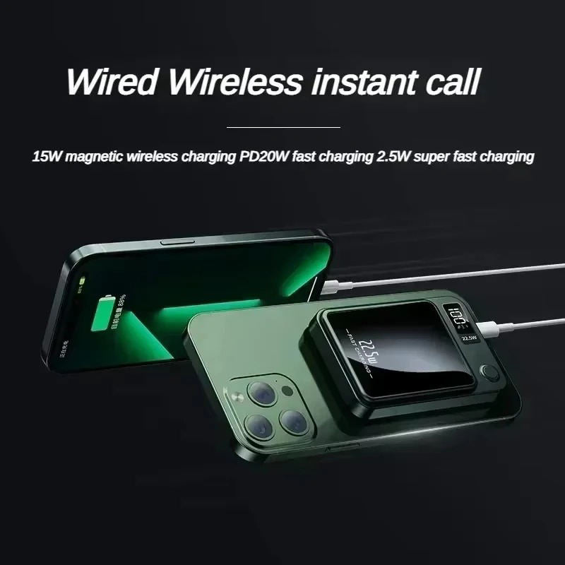 City Store 22.5W Magnetic Wireless Power Bank attached to smartphone for simultaneous charging