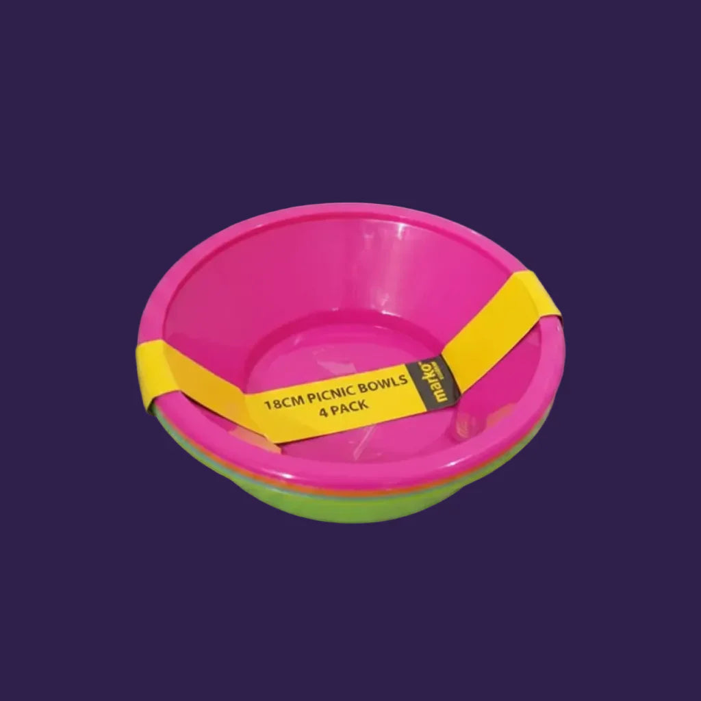 Marko 18cm Picnic Bowls (4 Pack) - Nested plastic bowls with brand packaging band