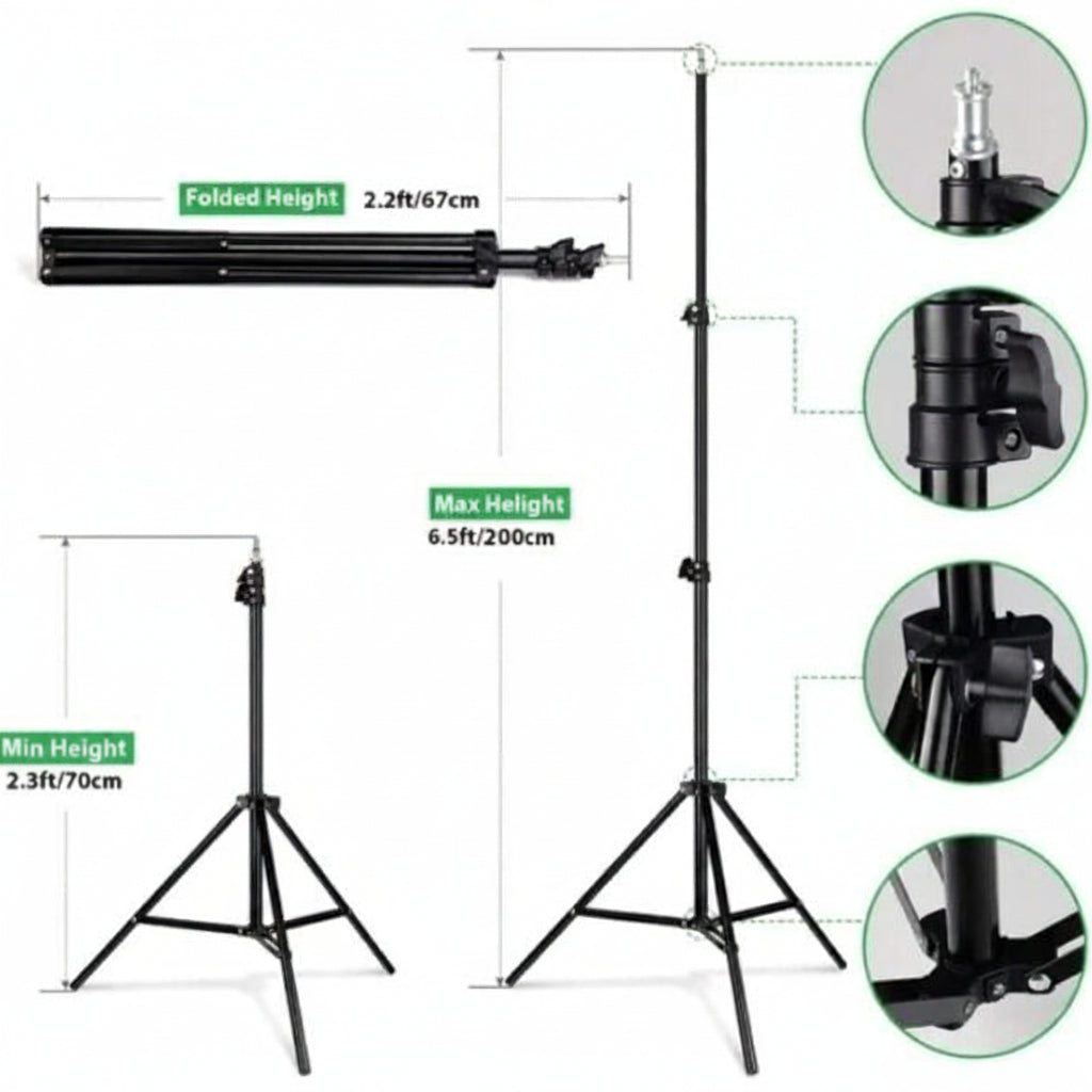 LJJ-30 RGB Ring Light adjustable metal tripod stand measurements