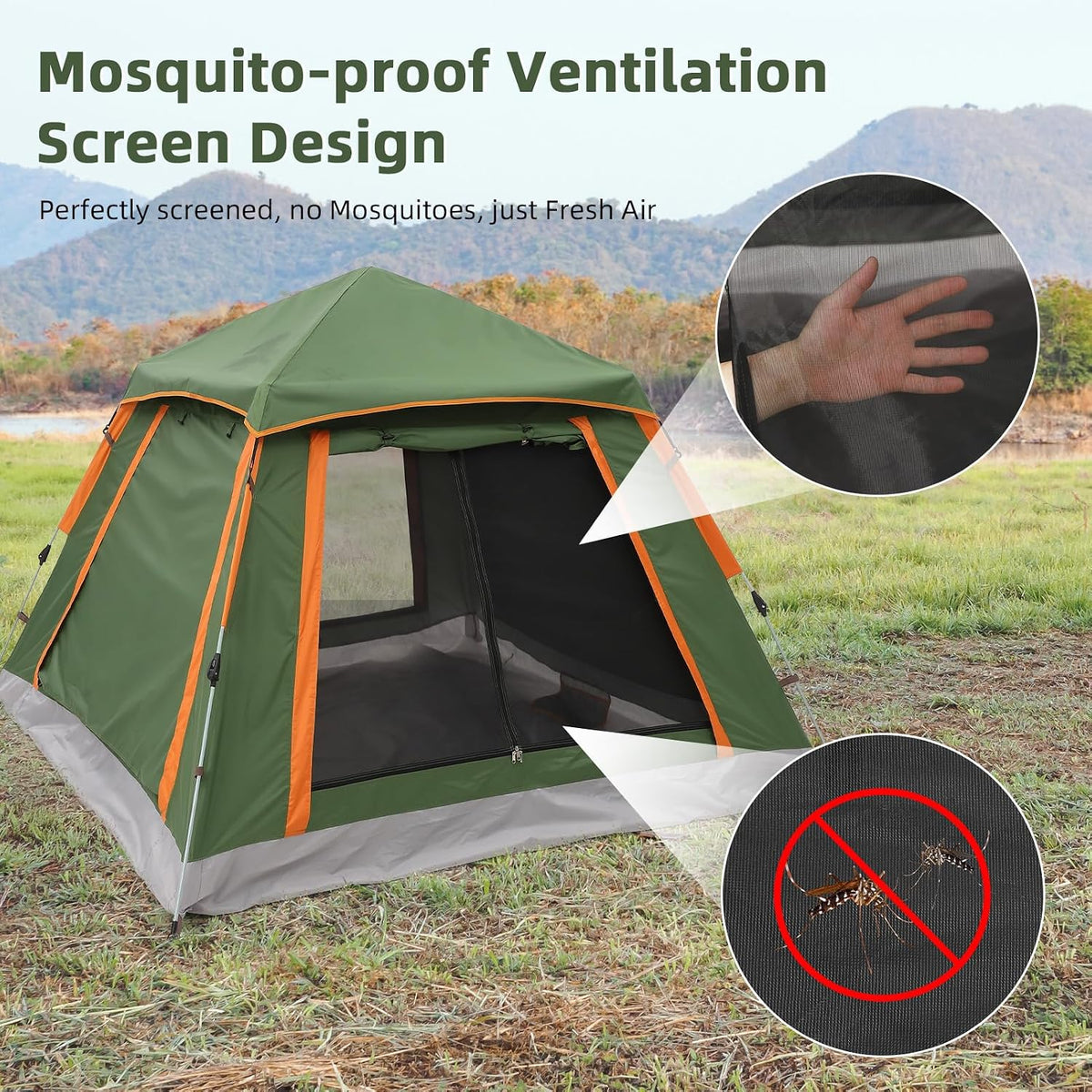 Pop-up tent fine insect-proof mesh windows for optimal ventilation