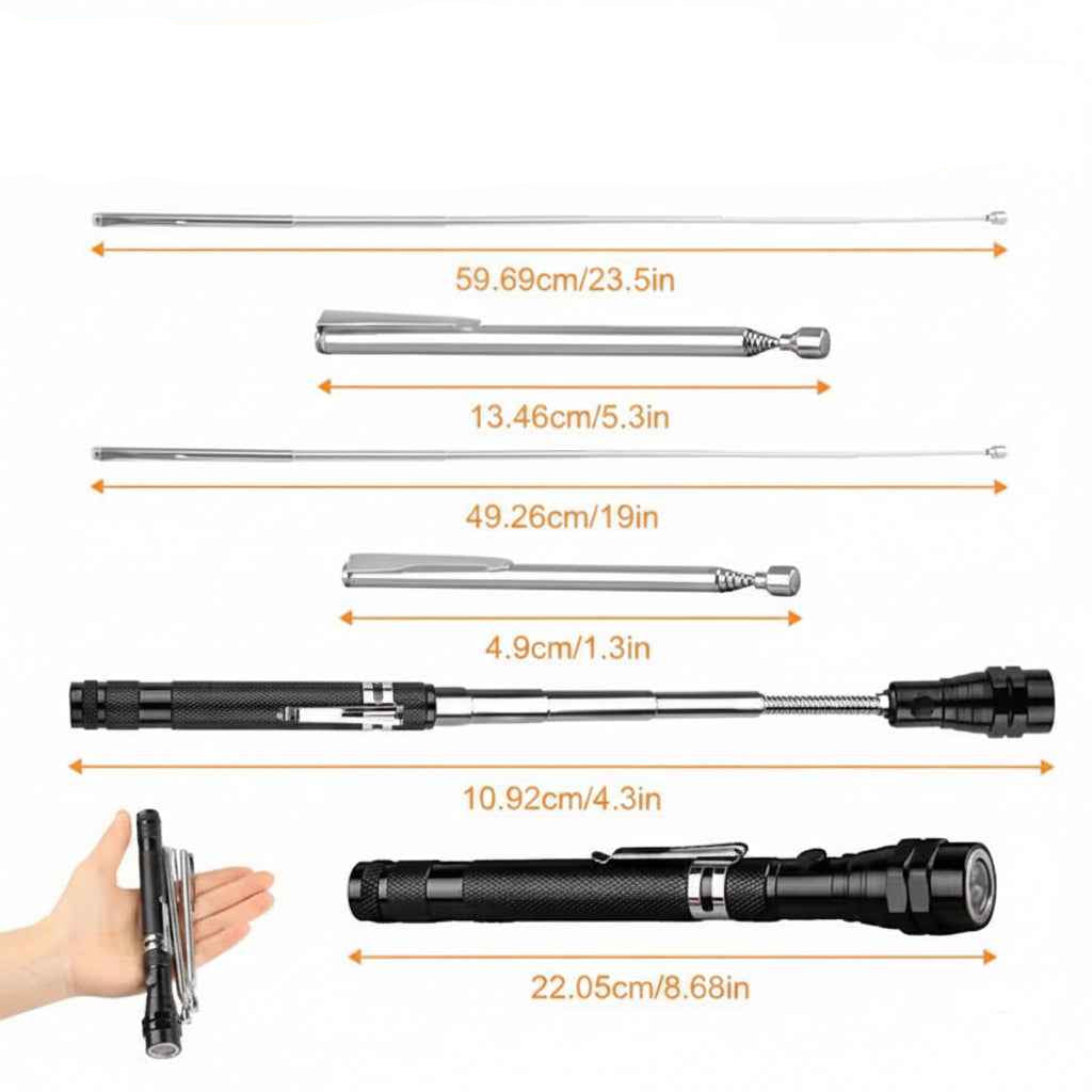 Telescopic LED Torch + Magnetic Pick‑Up Tool