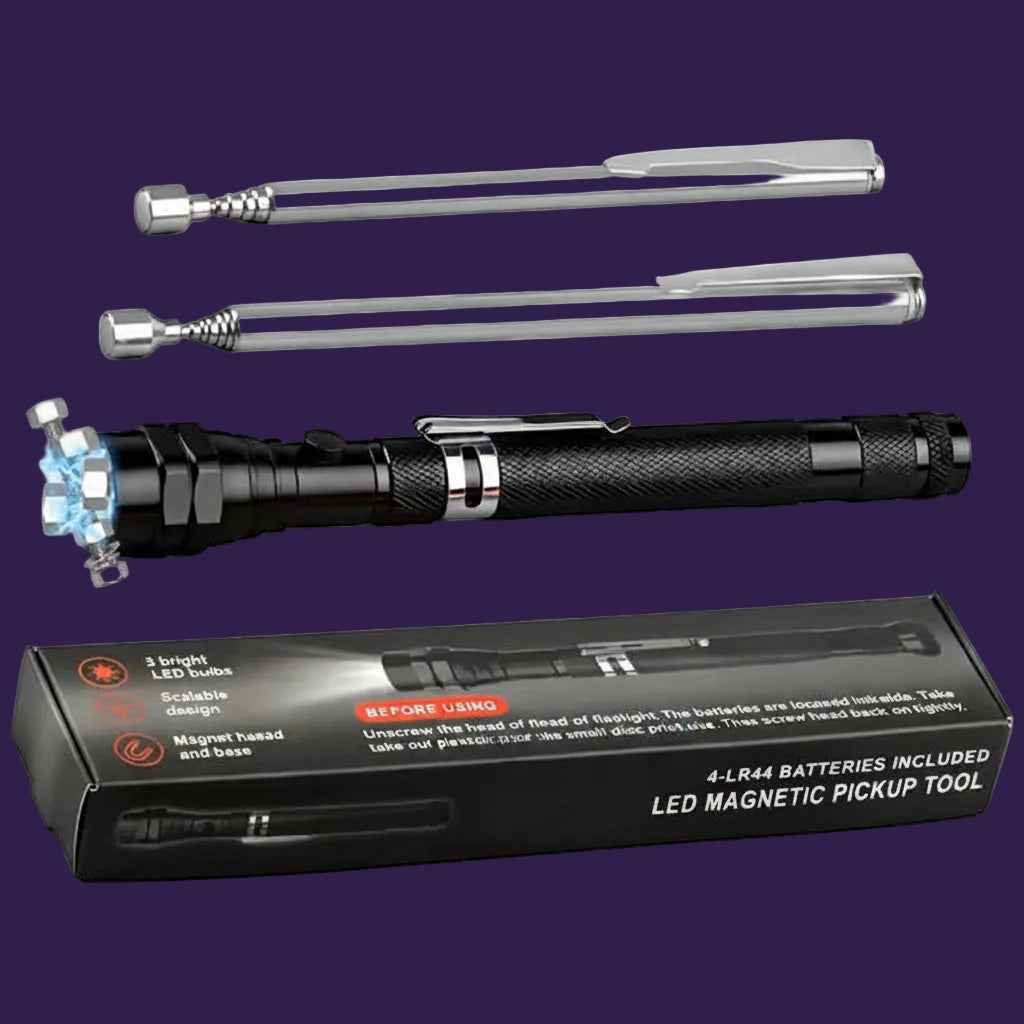Telescopic LED Torch + Magnetic Pick‑Up Tool