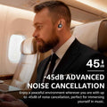 TOZO NC9 Hybrid ANC Earbuds - Lifestyle close-up on passenger wearing earbud during airplane commute